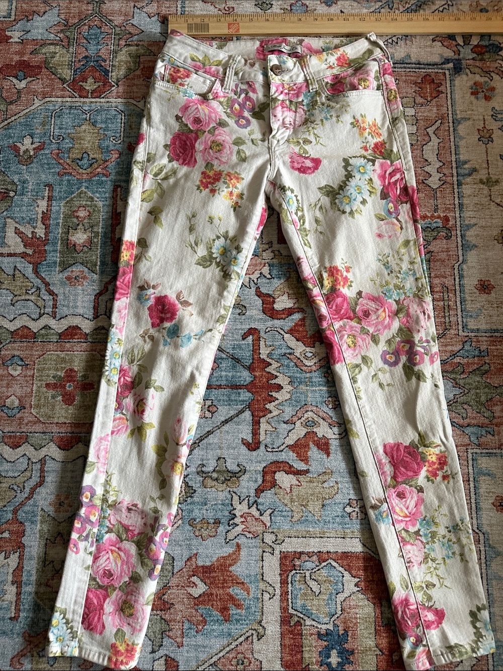 Mavi Cream Skinny Jeans with Pink Floral Print